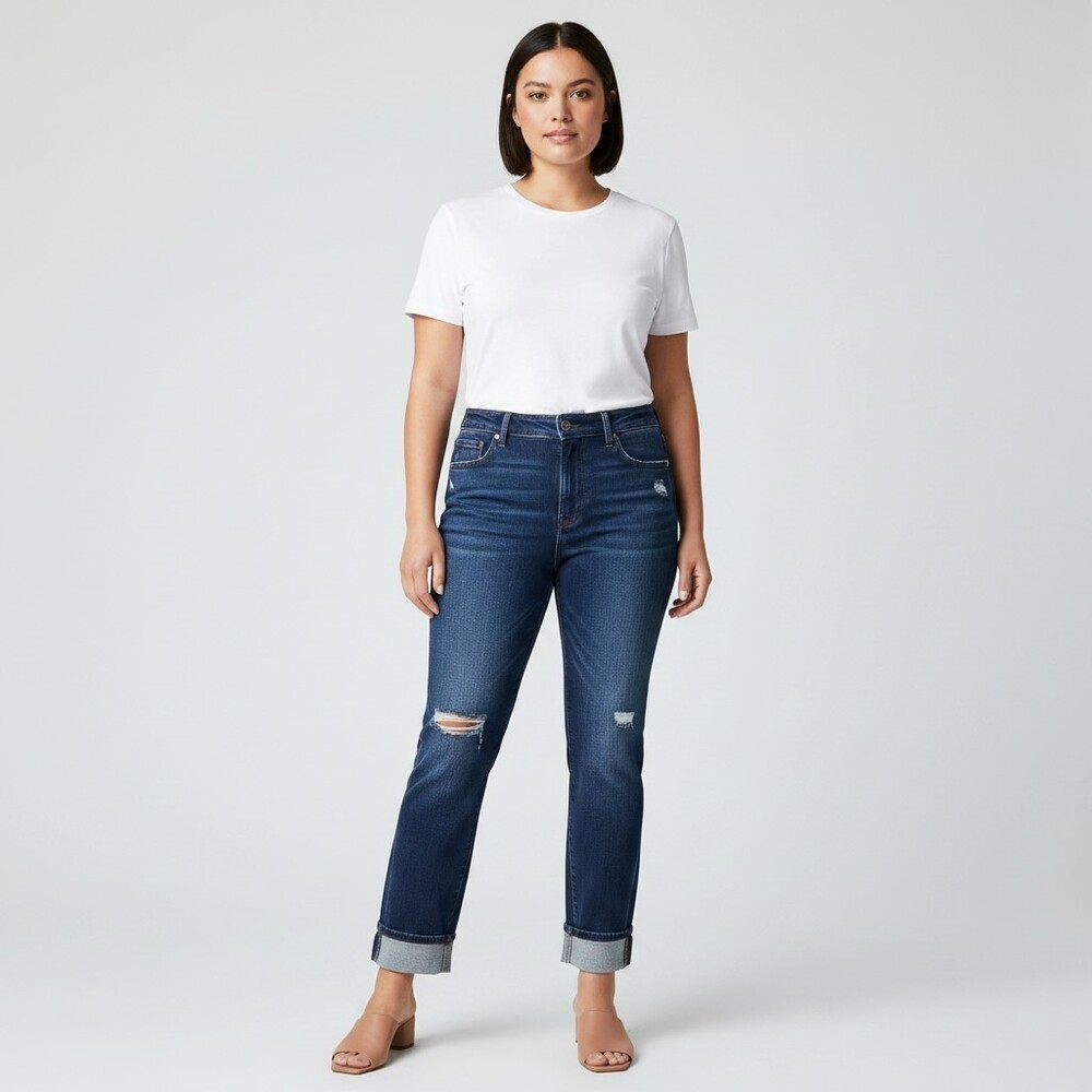 NWT Wit & Wisdom Flex-ellent Boyfriend Jeans Size 8 Petite Medium Blue Distresse